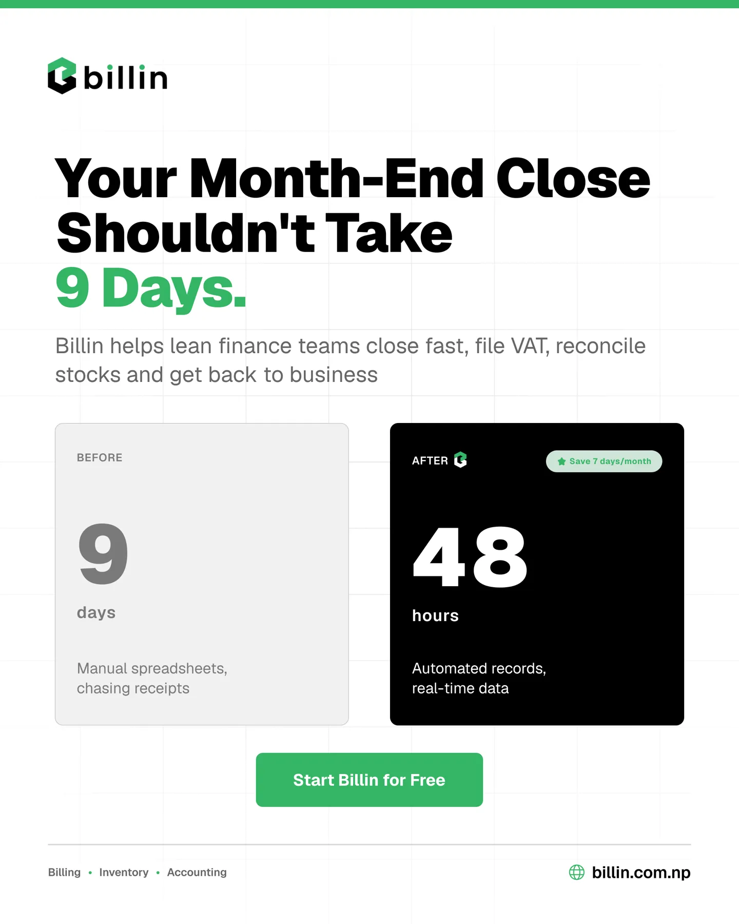 Billin campaign graphic — the nine-days launch series